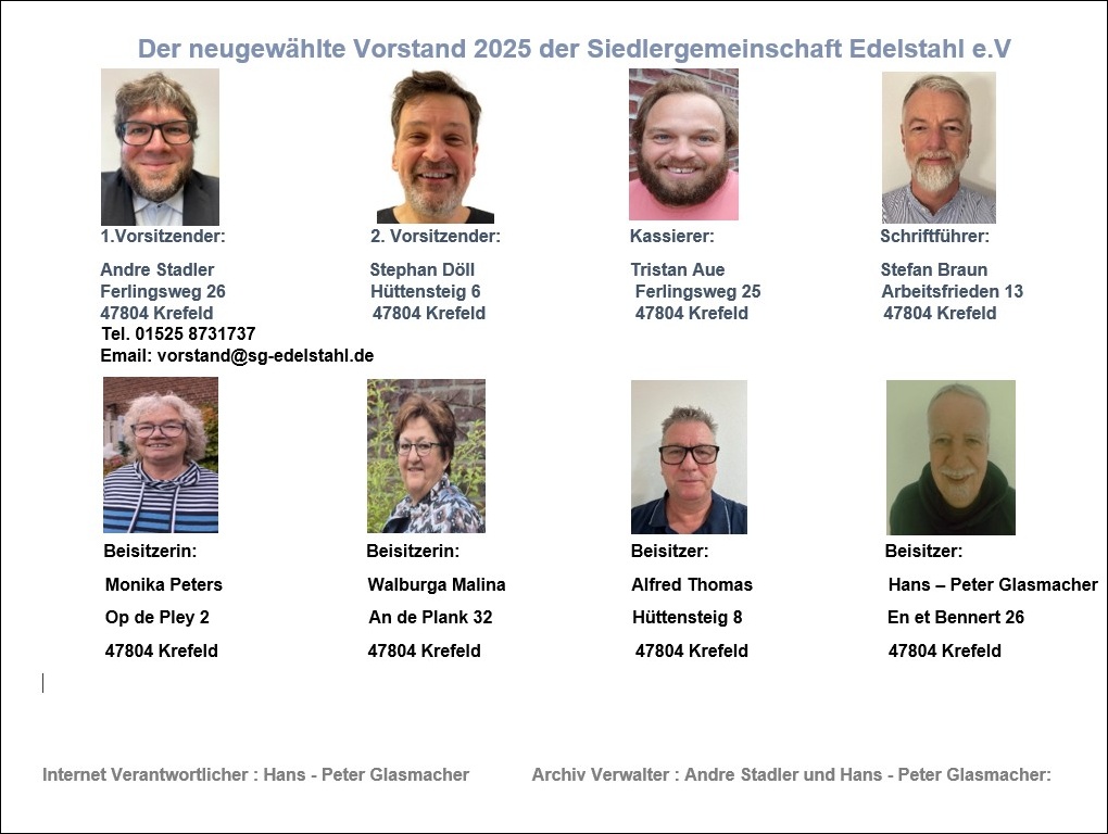 Vorstand der Siedlergemeinschaft Edelstahl e.V.