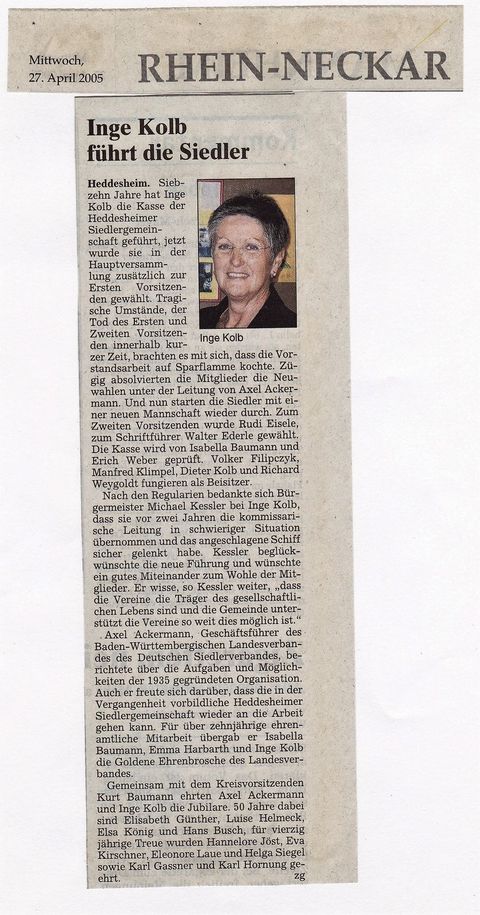 Inge Kolb seit 1988 im Ehrenamt