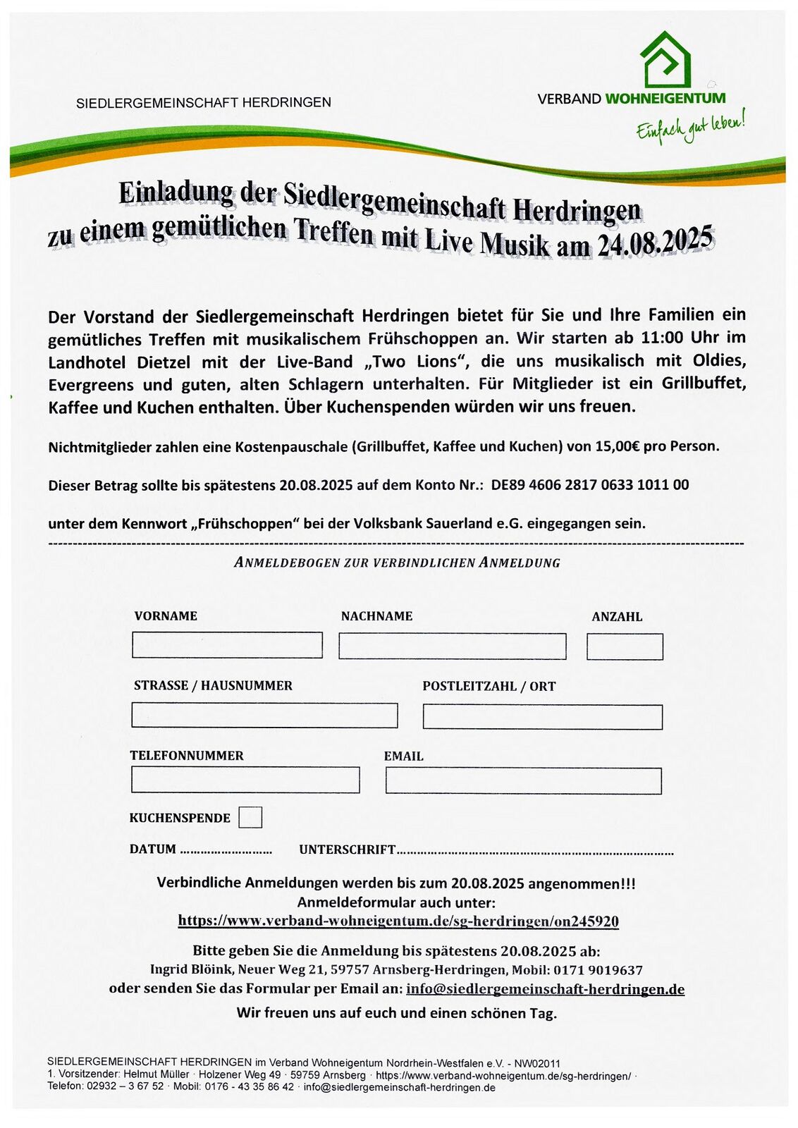 Einladung gemütliches Treffen mit Live Musik