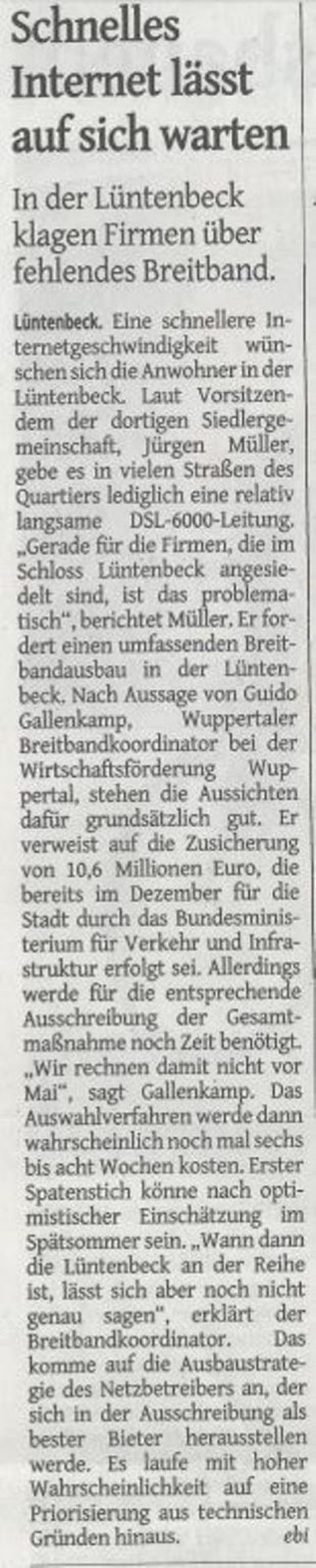 Bericht in der Westdeutschen Zeitung