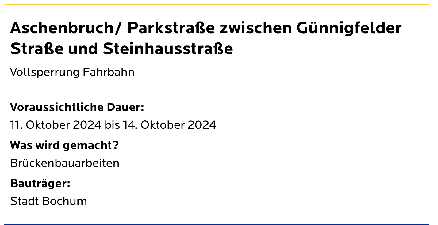 Aschenbruch/ Parkstraße zwischen Günnigfelder Straße und Steinhausstraße