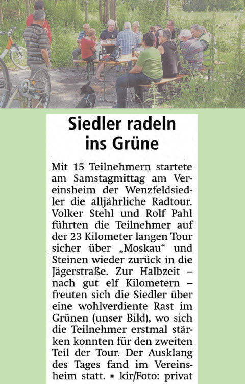 Zeitungsbericht von unserer Radtour 2014