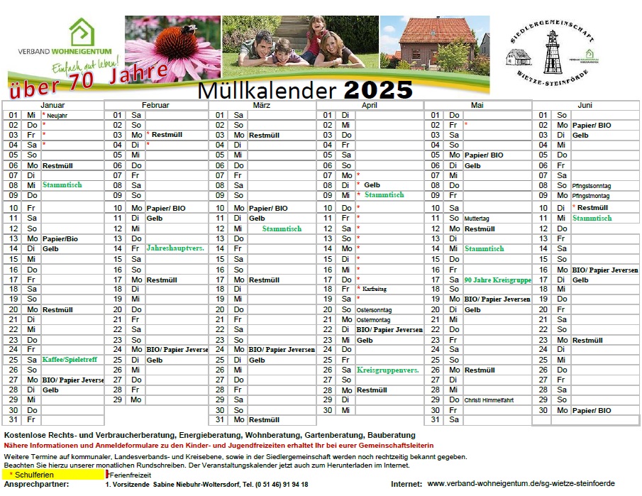 Muellkalender 2025 für Wietze u. Jeversen