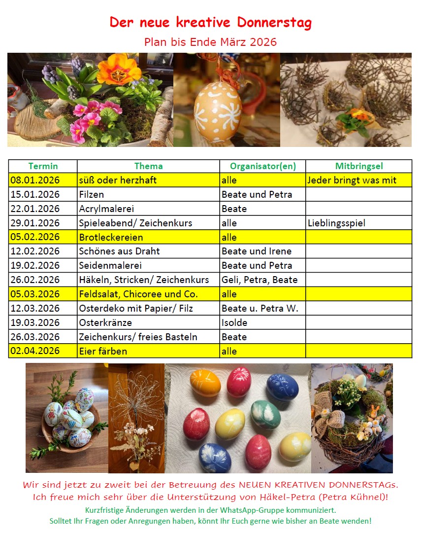 Plan kreativer Donnerstag I. Quartal 2026