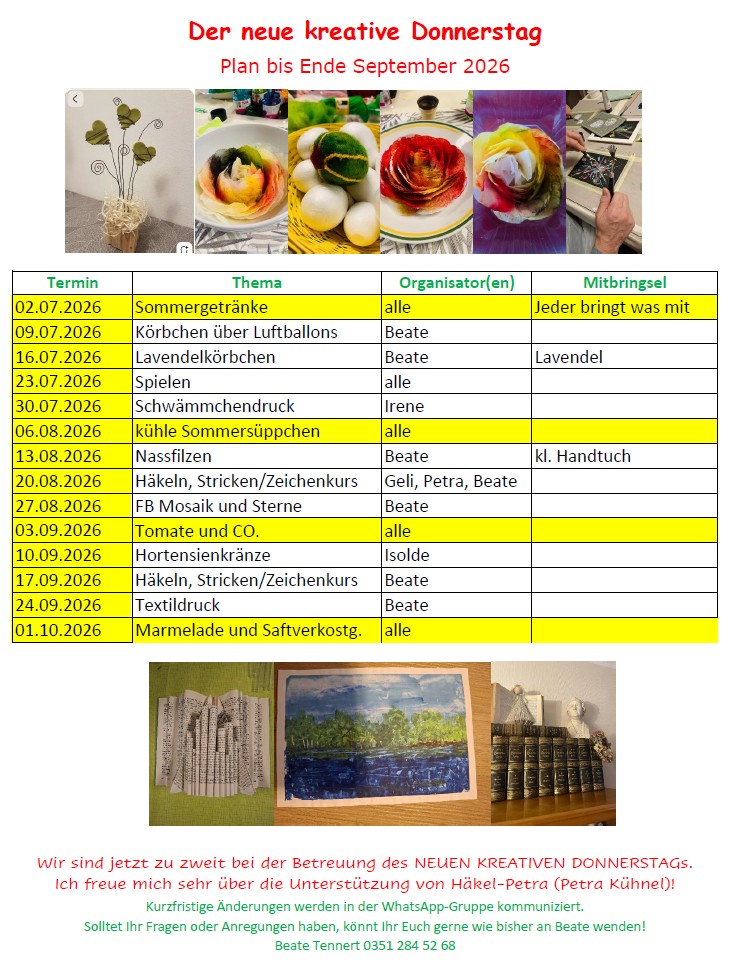 Plan kreativer Donnerstag III. Quartal 2026