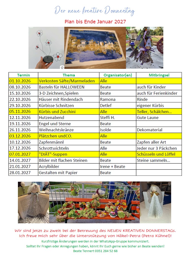 Plan kreativer Donnerstag IV. Quartal 2026