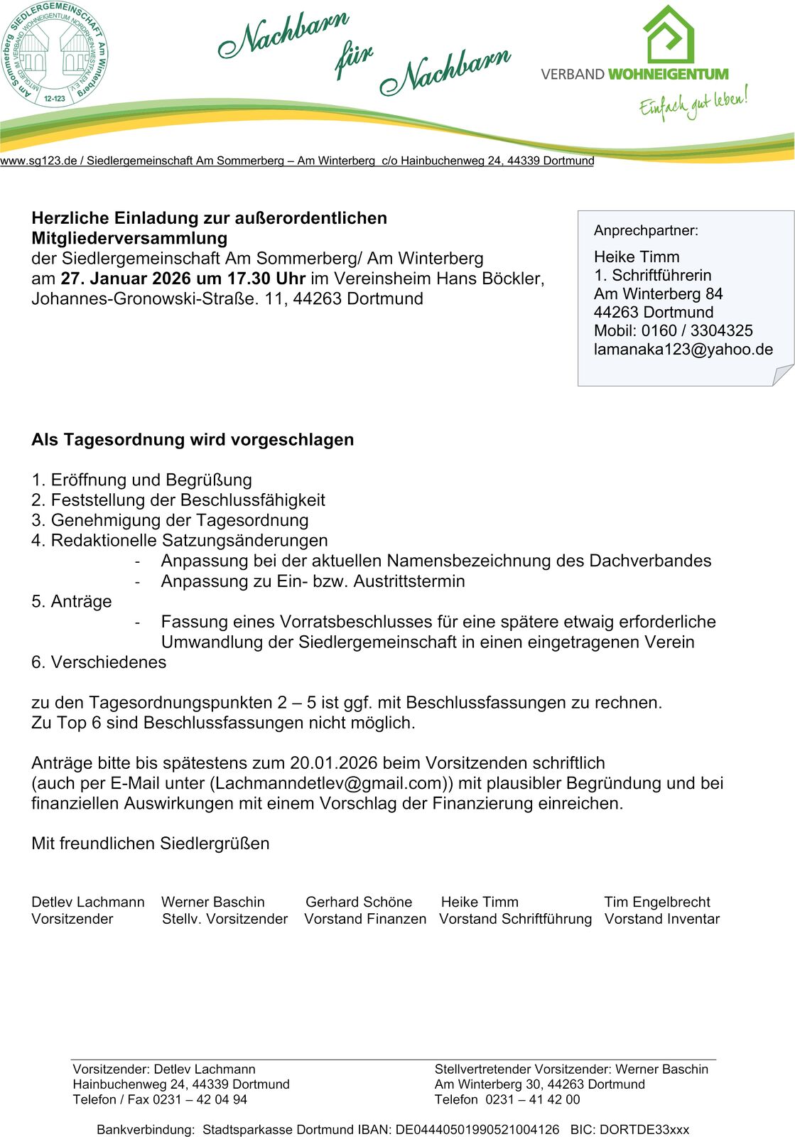 Einladung Mitgliederversammlung