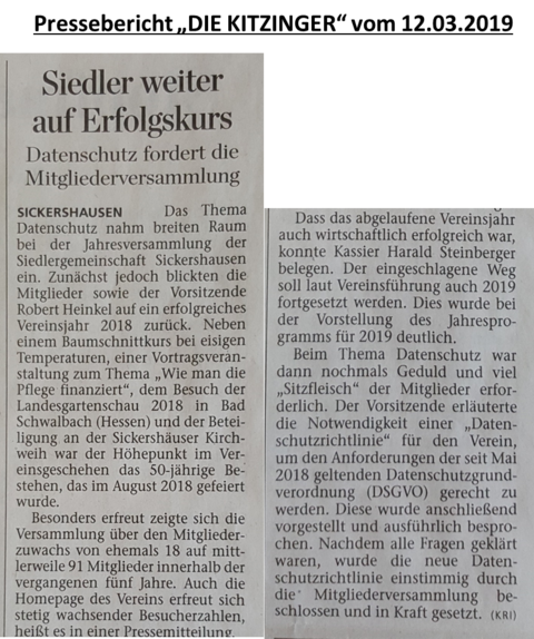 Pressebericht DIE KITZINGER vom 12.03.2019