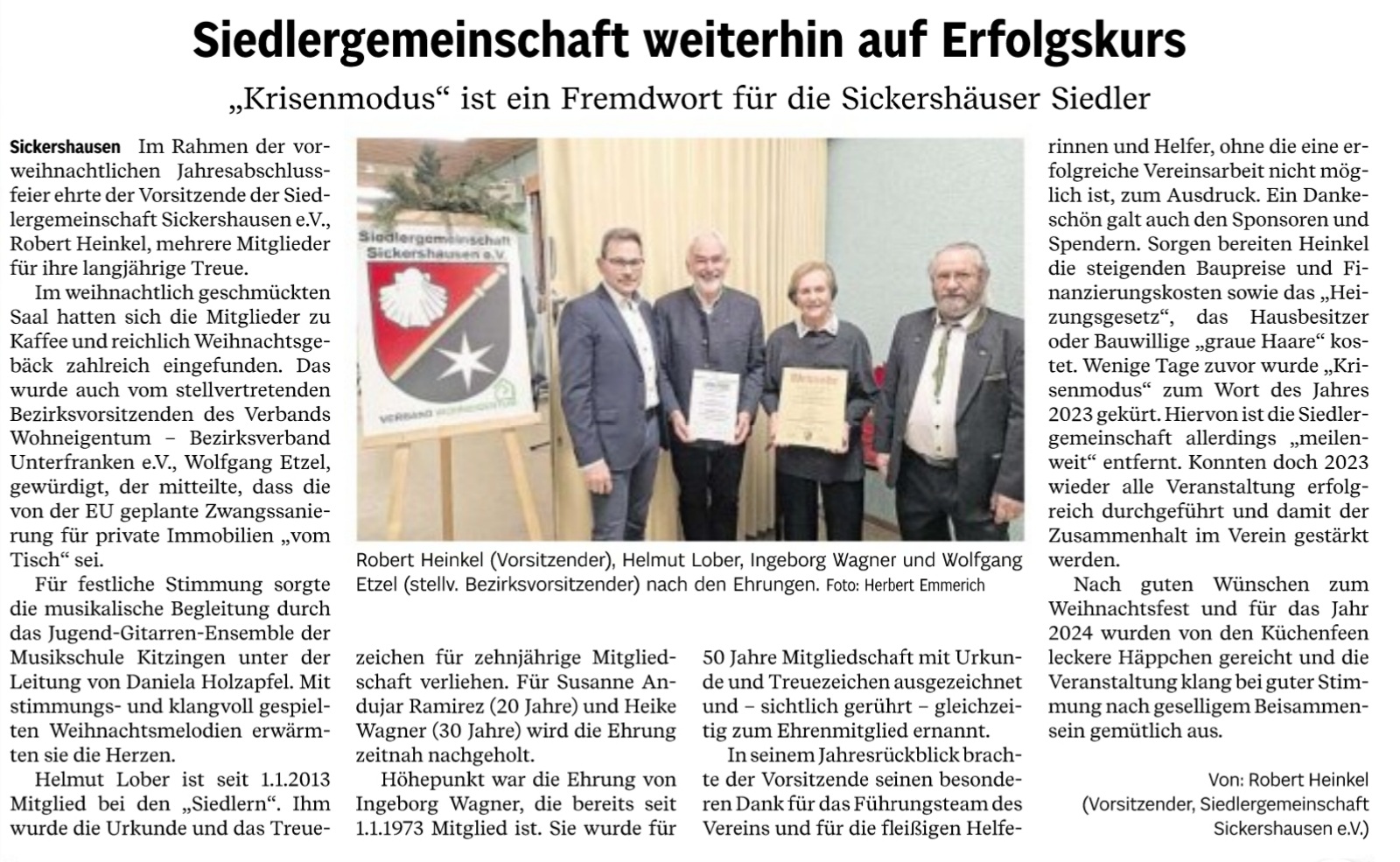 Pressebericht, DIE KITZINGER, Siedlergemeinschaft Sickershausen, Verband Wohneigentum