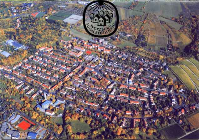 Luftbild der Keesburg mit Logo