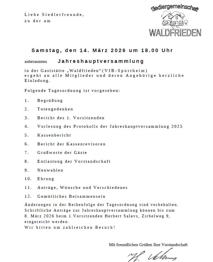 Einladung Jahreshauptversammlung 2026