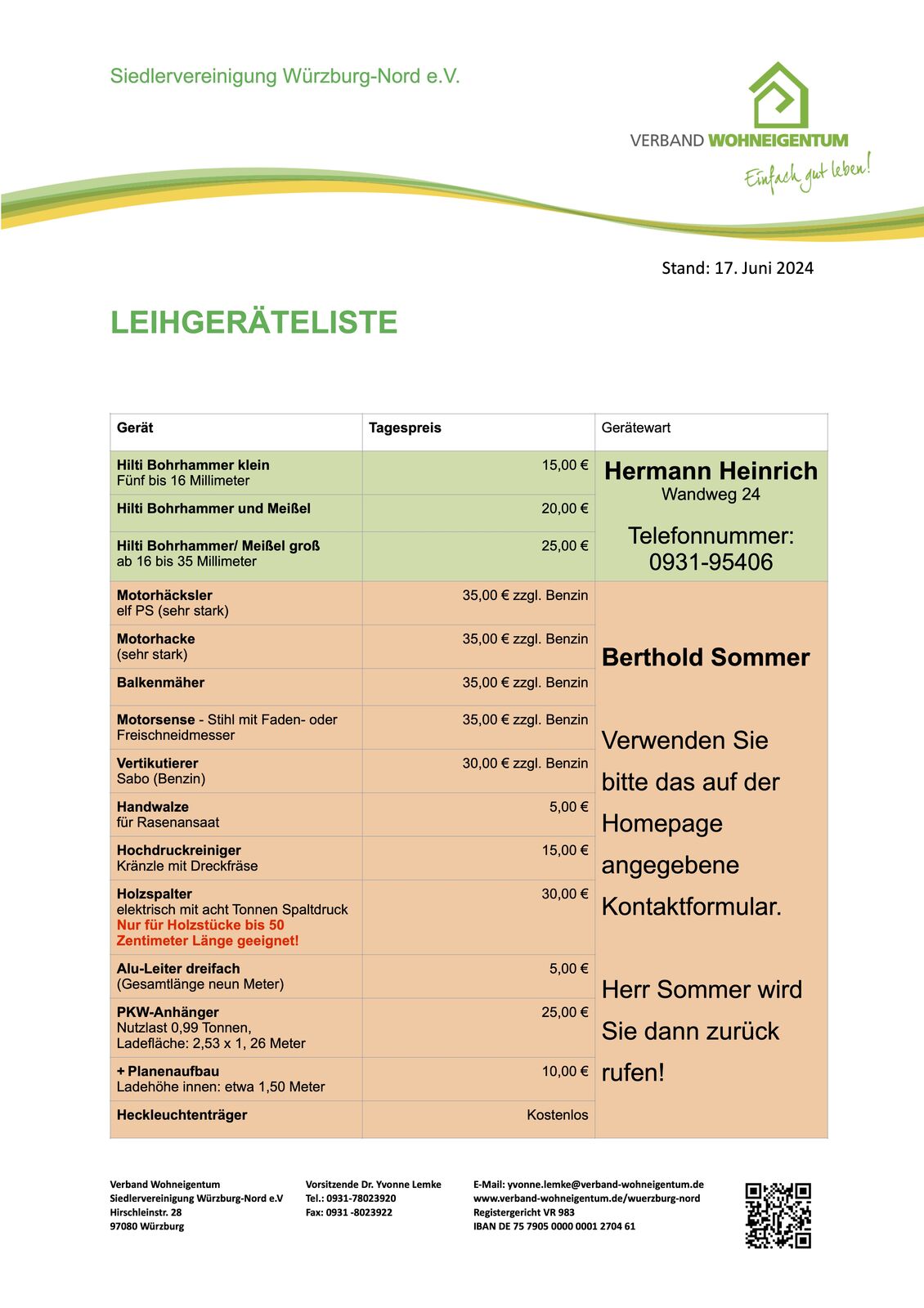 Mietgeräteliste