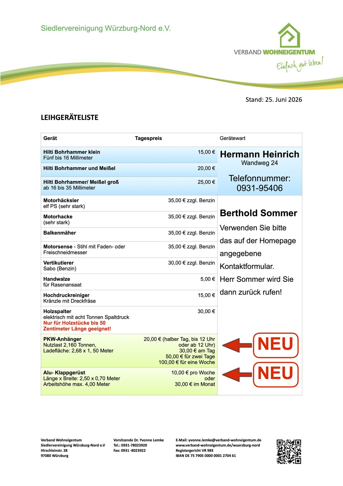 Mietgeräteliste 2026